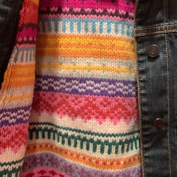 GAP Dark Blue Jean Jacket with Multicolor Inner Lining - Picture 4 of 11